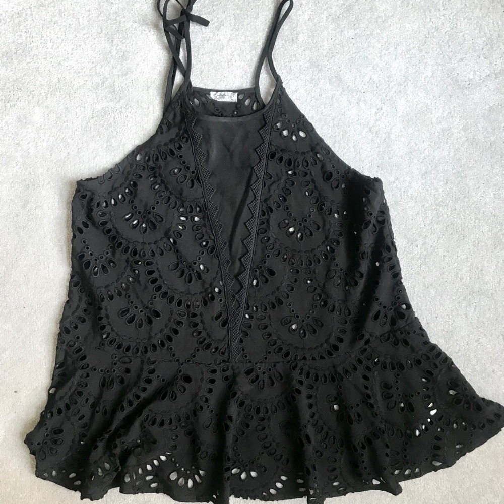 Free People Black Lace Top, M